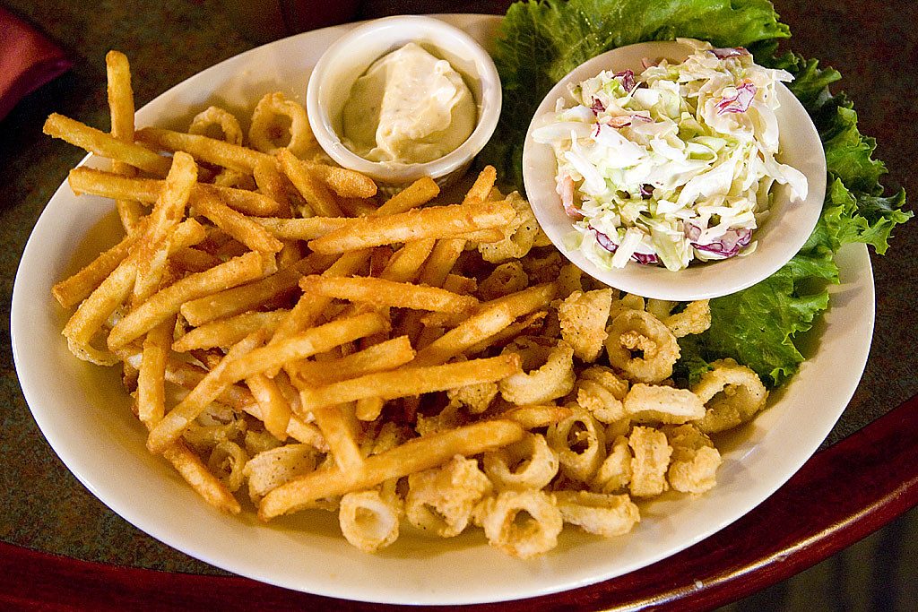 Calamari and chips platter served at Original Pete's in Elk Grove, California